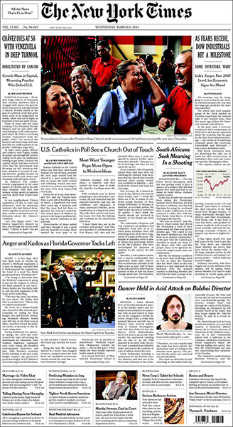 newspapers: New York Times front page