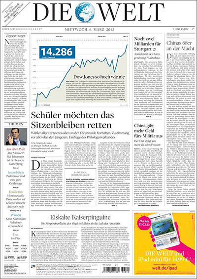 newspapers: Die Welt front page
