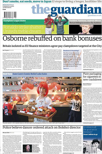 newspapers: The Guardian front page