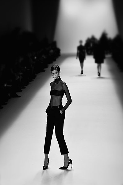 Paris fashion in B&W: A model walks the runway during the Akris show