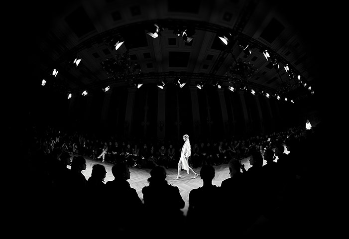 Paris fashion in B&W: A model walks the runway during the Christian Wijnants