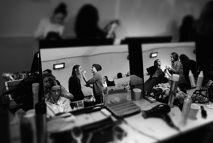 Paris fashion in B&W: Models backstage before the Guy Laroche show