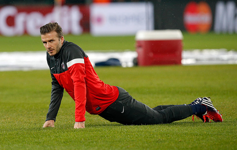 Wed champions league: David Beckham warms up