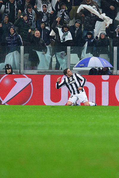 Wed champions league: Juventus' forward Alessandro Matri celebrates scoring