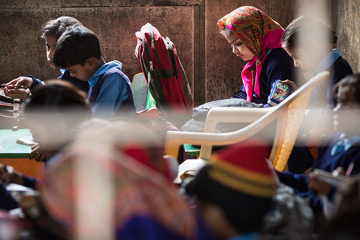 India education gallery: Children in class at Madanpur Khadar