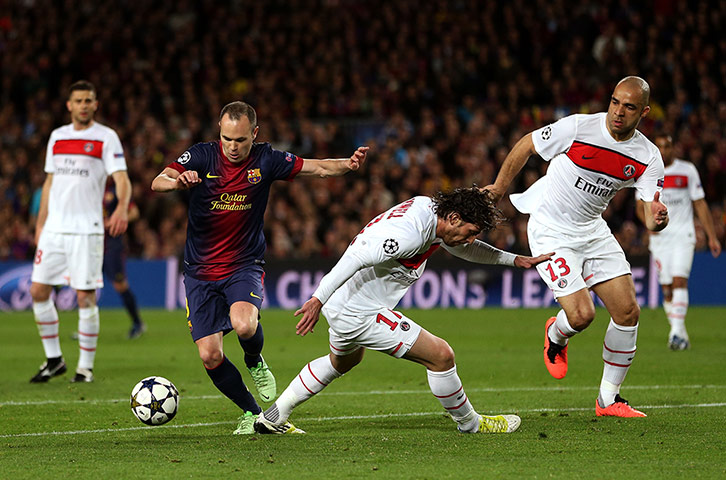 Wednesday Champ League: Andres Iniesta skips past the challenge from Maxwell 