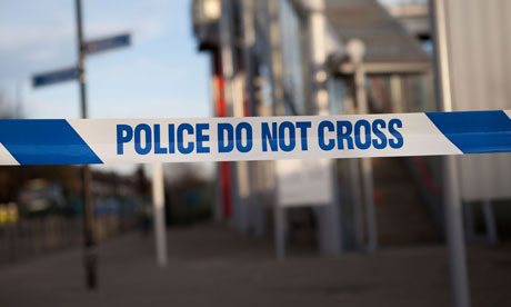 White and blue police tape