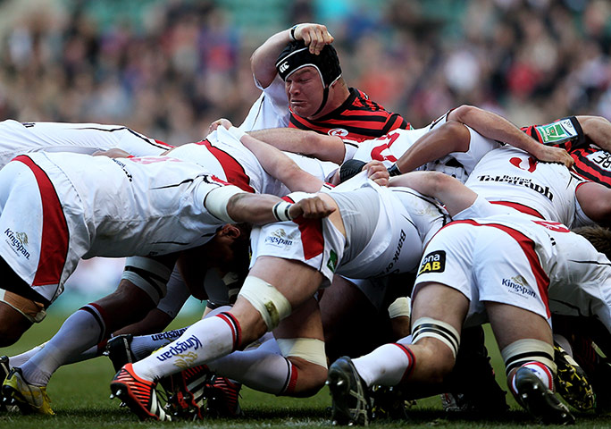 best of the week: Saracens prop Matt Stevens pops out of the top of a scrum