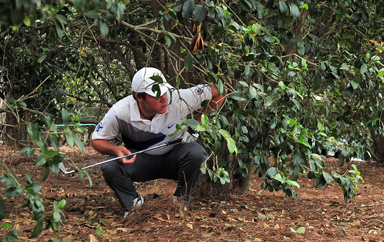 Augusta day 2: Michael Weaver prepares to hit from the trees