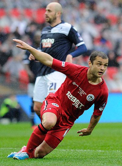 FA Cup semi: Shaun Maloney celebrates scoring the opening goal for Wigan