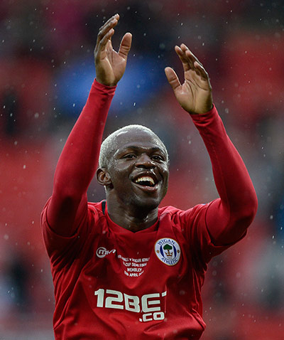 FA Cup semi: Wigan's Arouna Kone celebrates