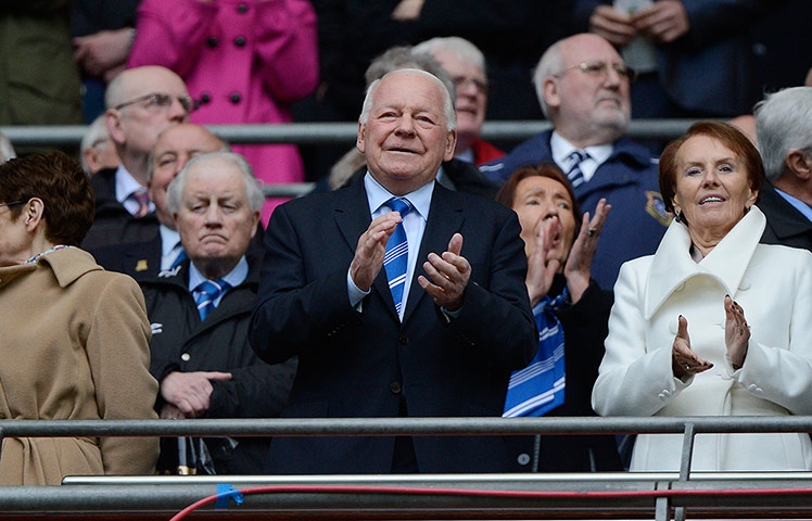 FA Cup semi: A proud looking Dave Whelan applauds his Wigan team onto the pitch