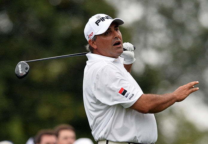 golf8: Angel Cabrera of Argentina watches a shot