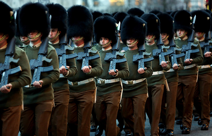 Rehearsal: Welsh guards march during rehearsals
