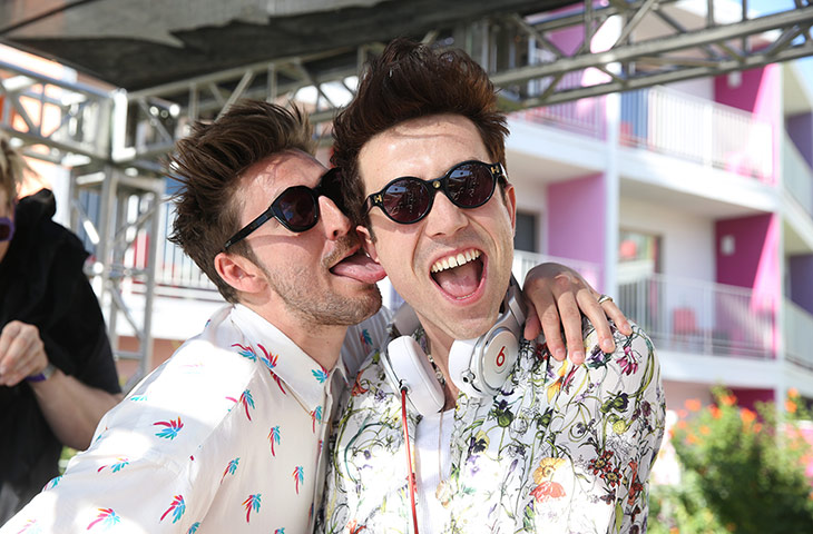 Coachella Day 2 and 3: Designer Henry Holland and DJ Nick Grimshaw attend the House Of Holland eye