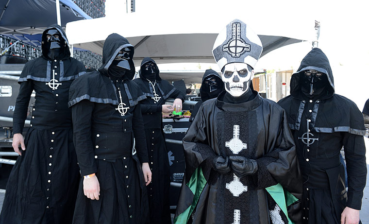 Coachella Day 2 and 3: Papa Emeritus II and the Nameless Ghouls of the band Ghost B.C. pose backst