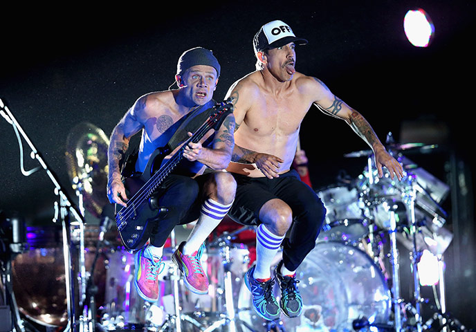Coachella Day 2 and 3: Flea and Anthony Kiedis of Red Hot Chili Peppers perform during day 3 