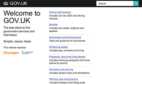 Front page of gov.uk, which has won the accolade of design of the year