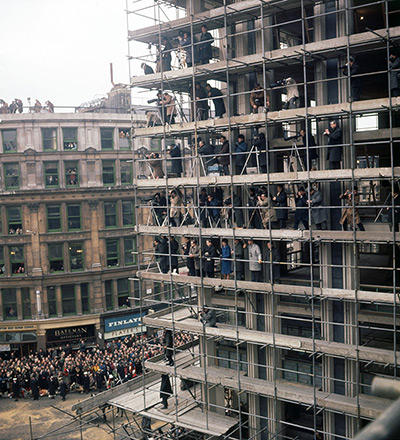 Churchill comparison: Press photographers in position for the funeral of Sir Winston Churchill 