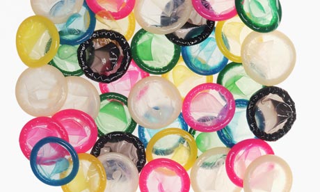 Pile of assorted colored condoms