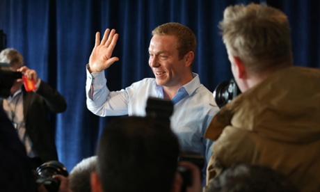 And it's good-bye from him: six-time Olympic gold medallist Sir Chris Hoy waves as he announces his retirement at a press conference at Murrayfield stadium in Edinburgh.