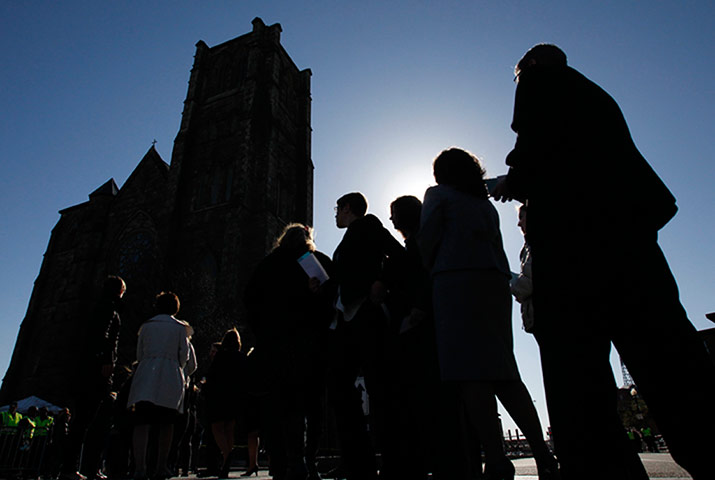 boston service: People queue for security check