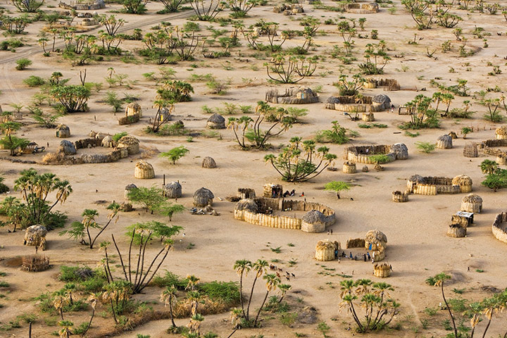 rift valley from above: Village near Lokwakangole, Kenya