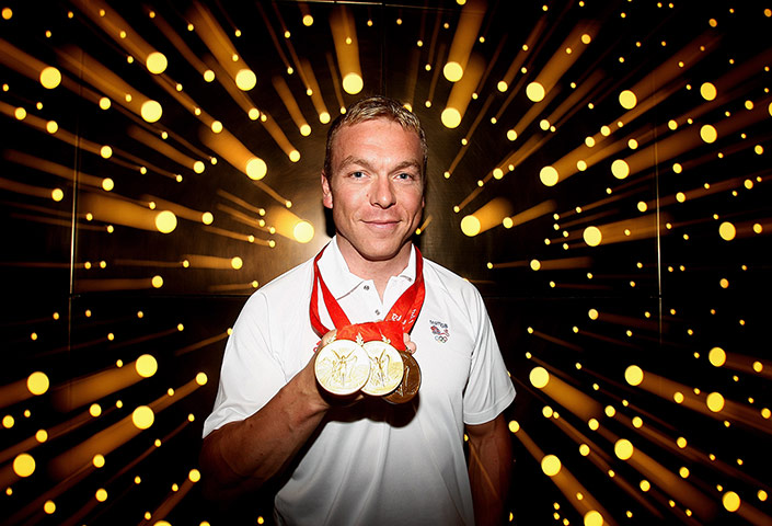 Chris Hoy timeline: Chris Hoy with his 3 gold medals won in Beijing