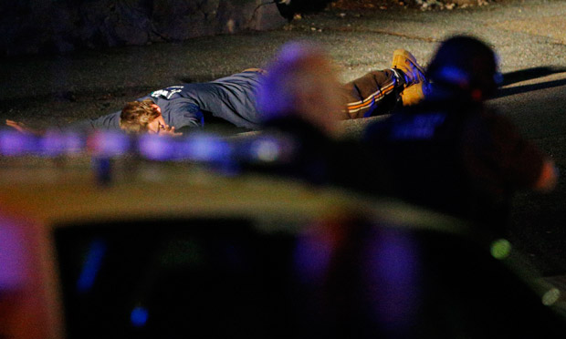 A suspect on the ground in Watertown, Boston