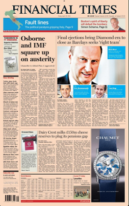 Financial Times Front Page, April 19 2013
