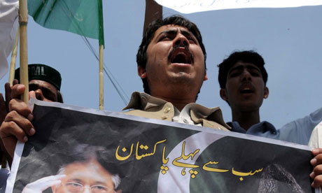 Supporters of former Pakistani president Pervez Musharraf protest
