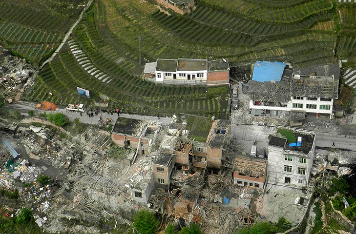 China: An aerial view shows houses damaged after an earthquake 