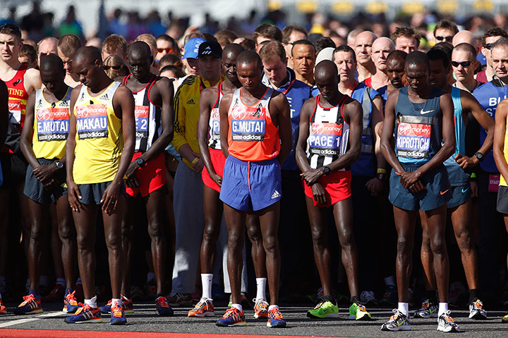 24 hours: Runners observe a 30 second silent in memory of Boston Marathon bombings be