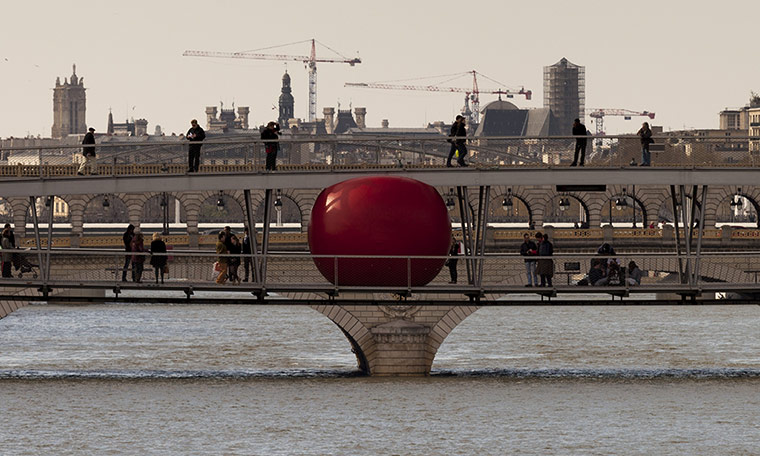 24 hours: A view of American artist Kurt Perschke's 'RedBall' during the installation