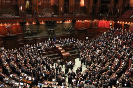 Lawmakers and senators applaud after Giorgio Napolitano was elected new Italian head of state at the Lower Chamber on April 20, 2013 in Rome, Italy.