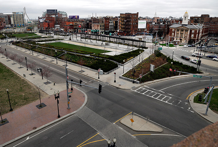 Boston bombings timeline: The deserted streets around the Rose Kennedy Greenway in Boston