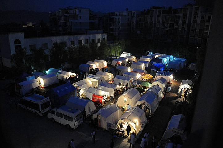China quake aftermath: Tents outside a hospital