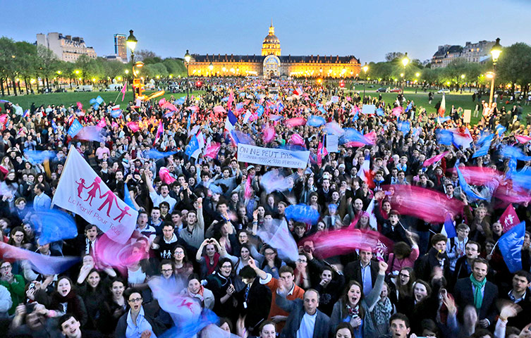 French Gay Marriage: Demonstrators against the legalisation of same-sex marriages