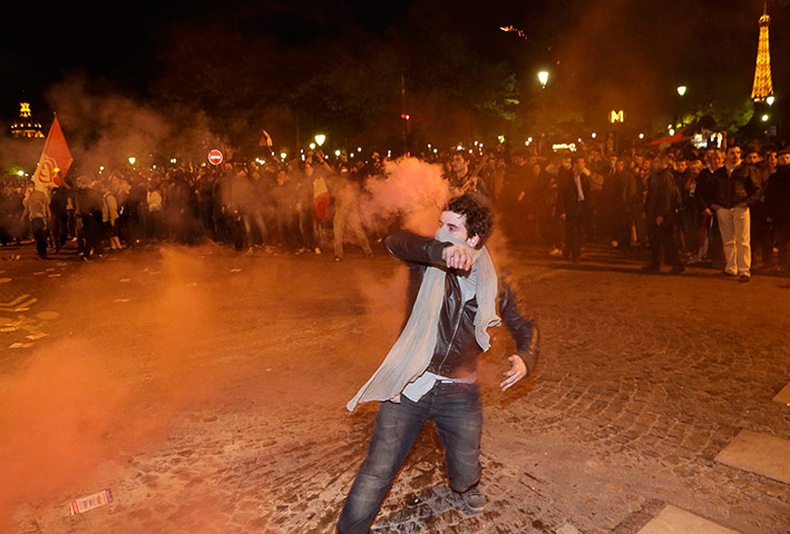 French Gay Marriage: A demonstrator clashes with French riot police