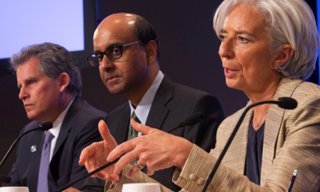 IMF members Christine Lagarde, Tharman Shanmugaratnam and David Lipton (left). Photograph: Stephen Jaffe/Getty Images