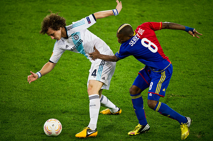 Chelsea: Chelsea's David Luiz and Basel's Geoffroy Serey Die