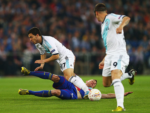 Chelsea: Eden Hazard is stopped in his tracks by a sliding Aleksandar Dragovic 