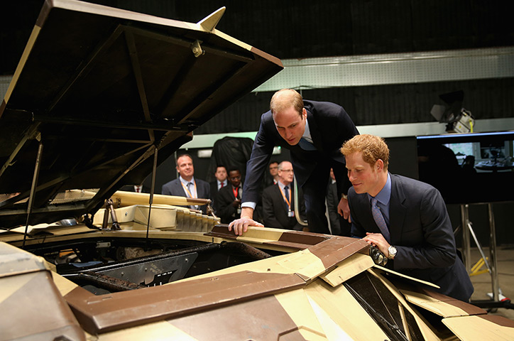 Royal Warner Bros: Prince William and Prince Harry at the 'Tumbler', a batmobile vehicle used 