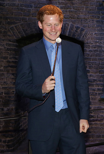 Royal Warner Bros: Prince Harry with his wand on the set
