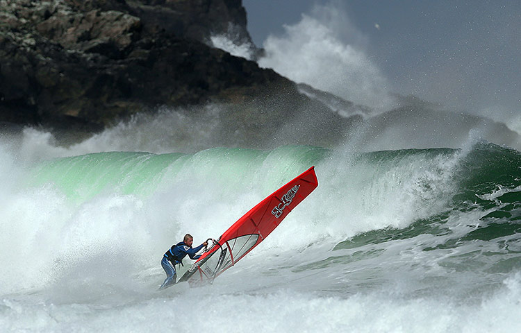 best of the week: Former British Wind Surfing Champion Timo Mullen surfs at Bragar beach