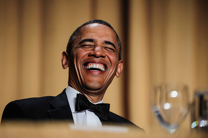 White House dinner: President Barack Obama reacts to a joke told by comedian Conan O'Brien 