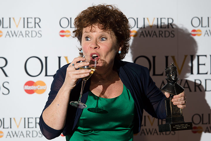Laurence Olivier Awards: Imelda Staunton poses for photographers after winning the prize for best actress in a musical