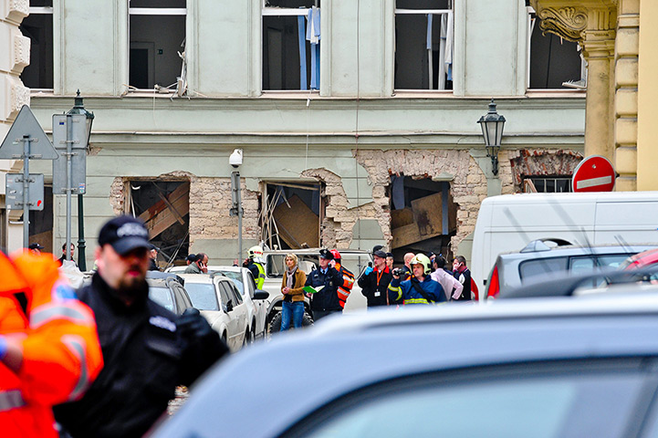 Prague explosion: The area around the explosion in Divadelni Street has been sealed off