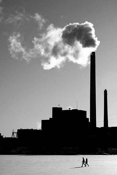 Your Pictures - Crossings: black and white images of chimney and two people walking