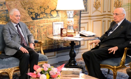 Napolitano on the right in the grand Quirinale palace in Rome yesterday.